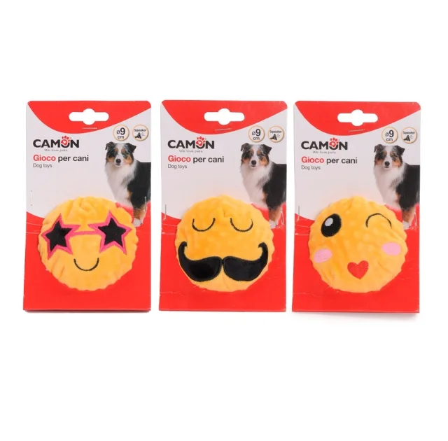 Іграшка Camon для собак, м’яч посмішка, плюшевий, з пищалкою, 9 см