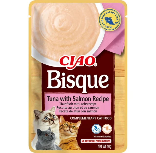 Влажный корм INABA «CIAO Bisque» для кошек, с тунцом и лососем, пюре, 40 г