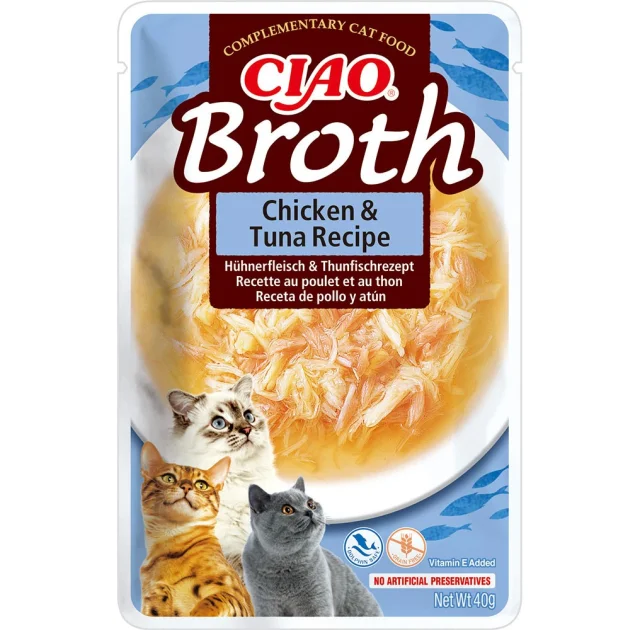 Влажный корм INABA «CIAO Broth» для кошек, с тушёной курицей и тунцом в бульоне, 40 г