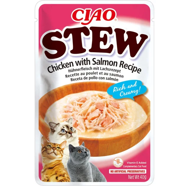 Влажный корм INABA «CIAO Stew» для кошек, с тушёной курицей и лососем, 40 г