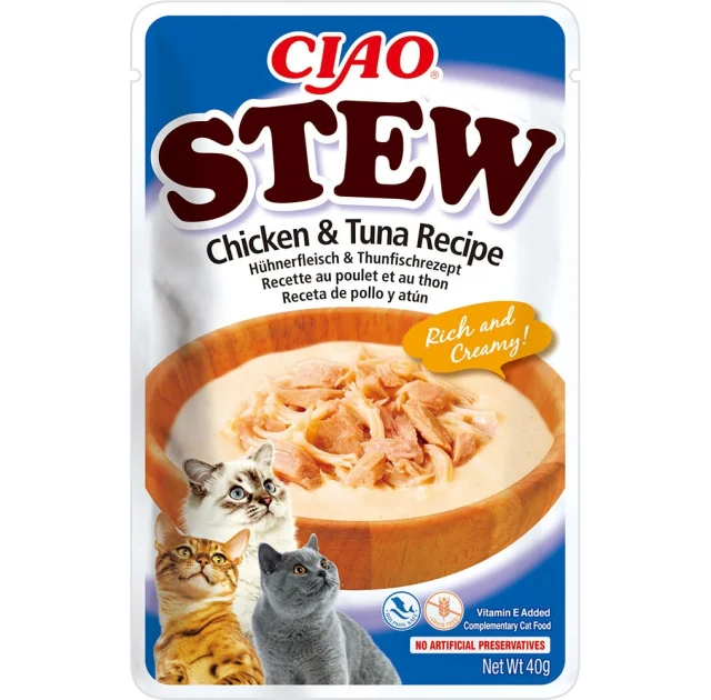 Влажный корм INABA «CIAO Stew» для кошек, с тушёной курицей и тунцом, 40 г