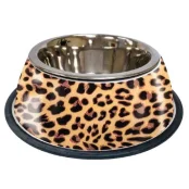 Миска Croci Animalier Leopard для собак і котів, з нержавіючої сталі, з гумовою підставкою, з принтом, 0.2 л, 17 см