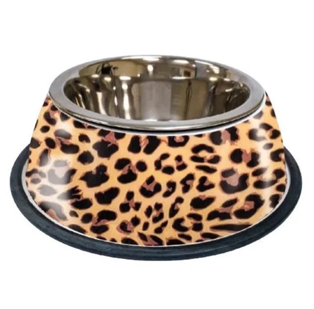 Миска Croci Animalier Leopard для собак і котів, з нержавіючої сталі, з гумовою підставкою, з принтом, 0.2 л, 17 см