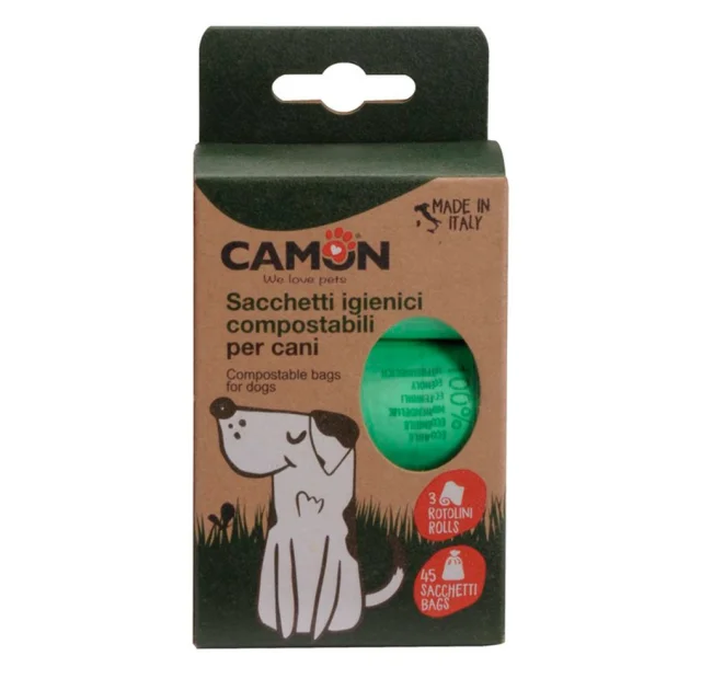 Пакеты Camon для собачьих фекалий, 3 шт×15 пак, биоразлагаемый