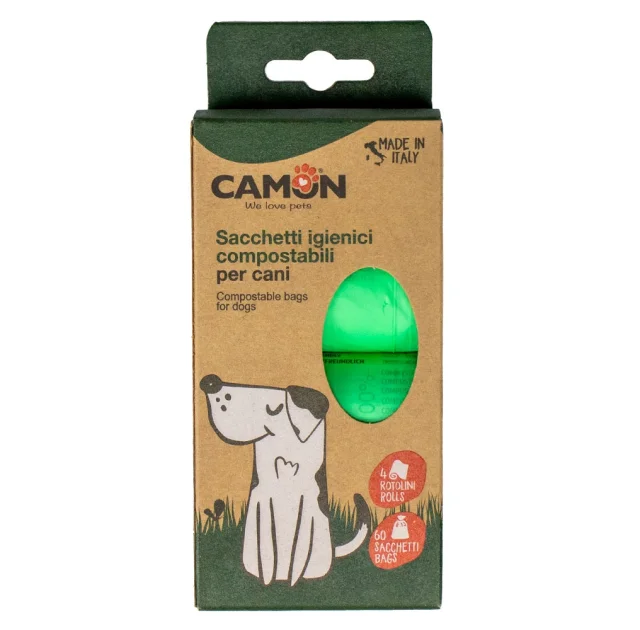 Пакеты Camon для собачьих фекалий, 4 шт×15 пак, биоразлагаемые