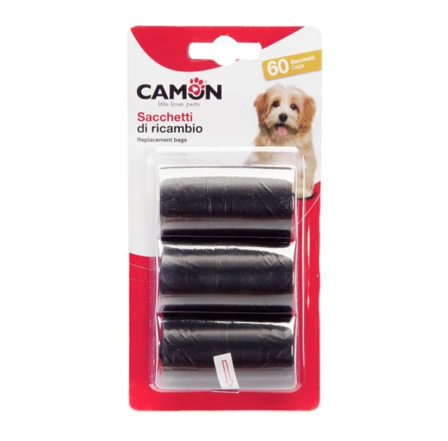 Пакети Camon для собачих фекалій, 6 см, 3 шт×20 пак, чорний