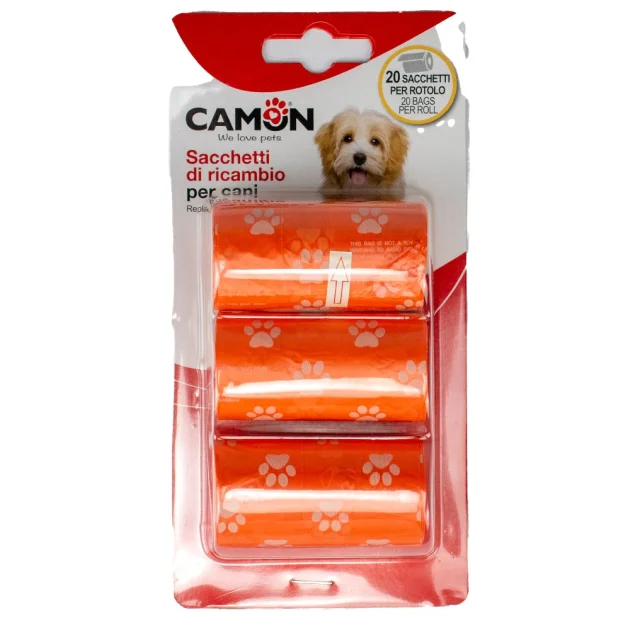 Пакети Camon для собачих фекалій, 6 см, 3 шт×20 пак, помаранчевий