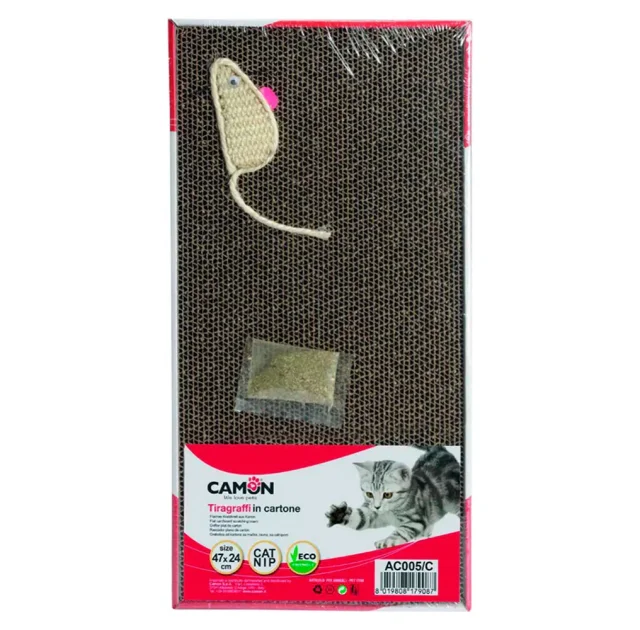 Драпак Camon Cardboard MAXI для котів, гофрований картон, з мишкою, 47×24 см