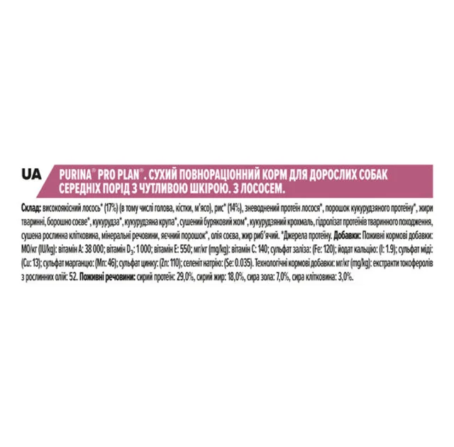Сухий корм Purina Pro Plan Dog Adult OptiDerma для собак середніх порід, з лососем і рисом, 14 кг