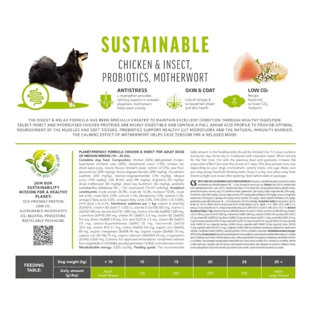 Сухий корм Brit Care Dog Sustainable Adult Medium Breed для дорослих собак середніх порід, курка і комахи, 12+2 кг