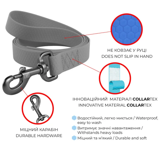 Поводок Waudog Waterproof для собак, водостойкий, размер L-XXL, 25 мм, 122 см, оранжевый