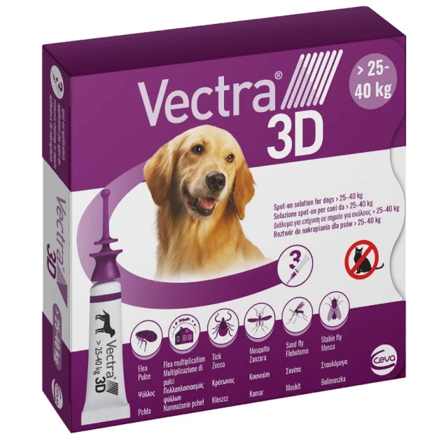 Краплі Ceva Vectra 3D від бліх і кліщів для собак вагою від 25 до 40 кг, 4.7 мл, ціна за 1 піпетку