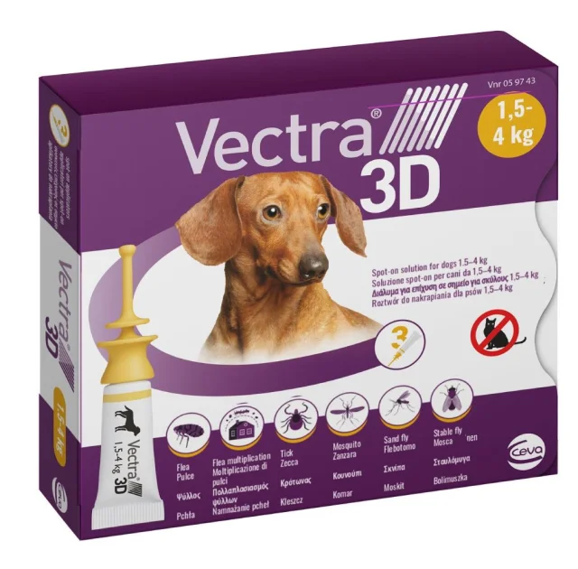Краплі Ceva Vectra 3D від бліх і кліщів для собак вагою від 1.5 до 4 кг, 0.8 мл, ціна за 1 піпетку