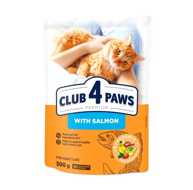 Сухой корм Клуб 4 Лапы Adult Cat Premium для взрослых кошек, с лососем, 300 г