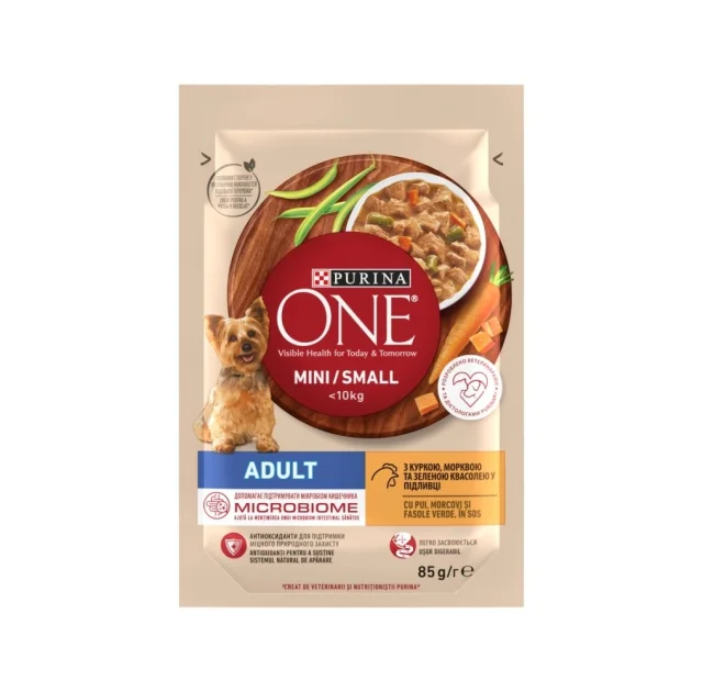 Вологий корм Purina One Mini Adult для дорослих собак дрібних порід, з куркою і морквою, 100 г