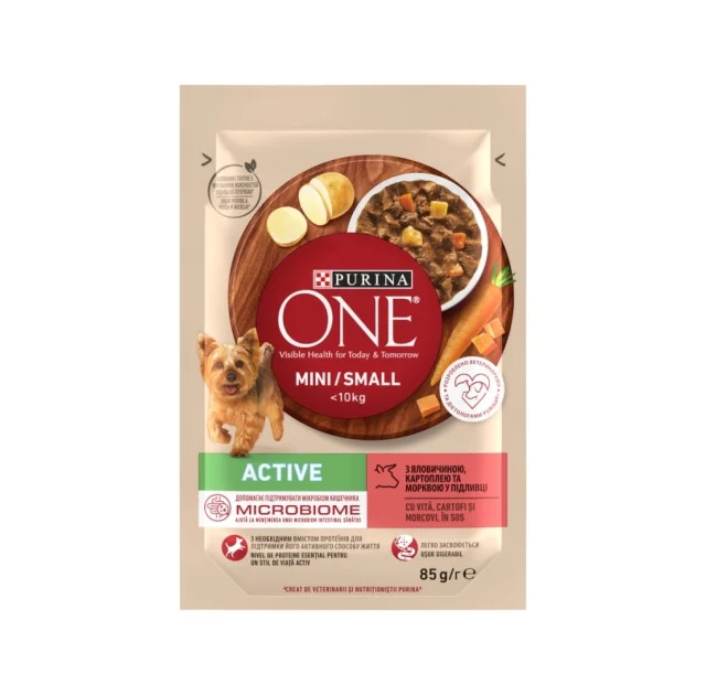 Вологий корм Purina One Mini Active для дорослих собак дрібних порід, з яловичиною і картоплею, 100 г