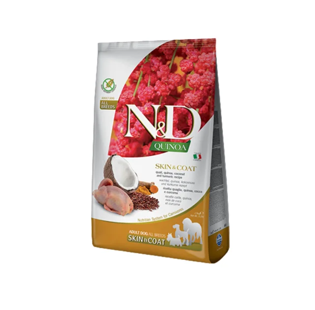 Сухой корм Farmina N&D Quinoa Skin&Coat ADULT MEDIUM & MAXI для собак, при пищевой аллергии, с перепелом, киноа, кокосом и куркумой, 7 кг