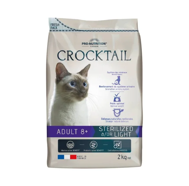 Сухой корм Pro-Nutrition Flatazor Crocktail Sterelised Light 8+ для кошек от 8 лет, 2 кг