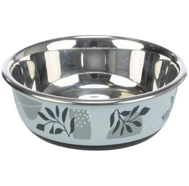 Миска Trixie Stainless Steel Bowl для собак, нержавеющая сталь, резиновая кромка, 400 мл, 14 см, сине-серый