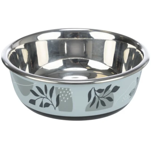 Миска Trixie Stainless Steel Bowl для собак, нержавеющая сталь, резиновая кромка, 1.6 л, 21 см, сине-серый