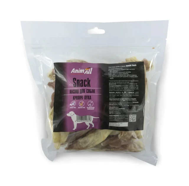 Ласощі AnimAll Snack для собак, вуха кролика, з м'ясом кролика, 150 г