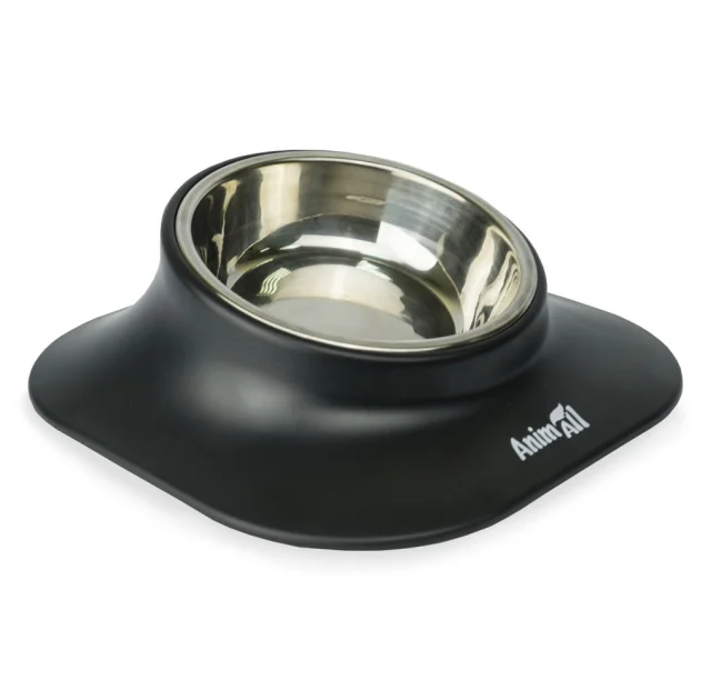 Миска на подставке AnimAll для собак и кошек, металл/пластик, 420 мл, чёрная