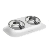 Миска двойная AnimAll для собак и кошек, на подставке, металл/пластик, 420 мл, белая