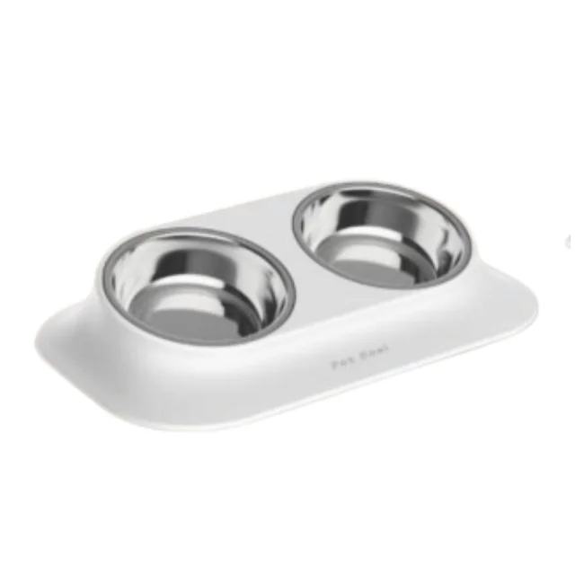 Миска двойная AnimAll для собак и кошек, на подставке, металл/пластик, 420 мл, белая