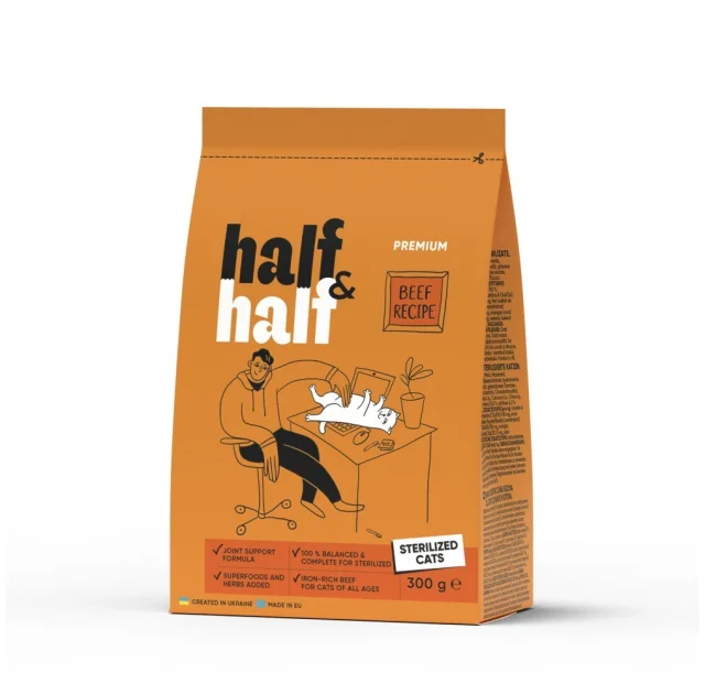 Сухой корм Half&Half для стерилизованных кошек, с говядиной, 300 г