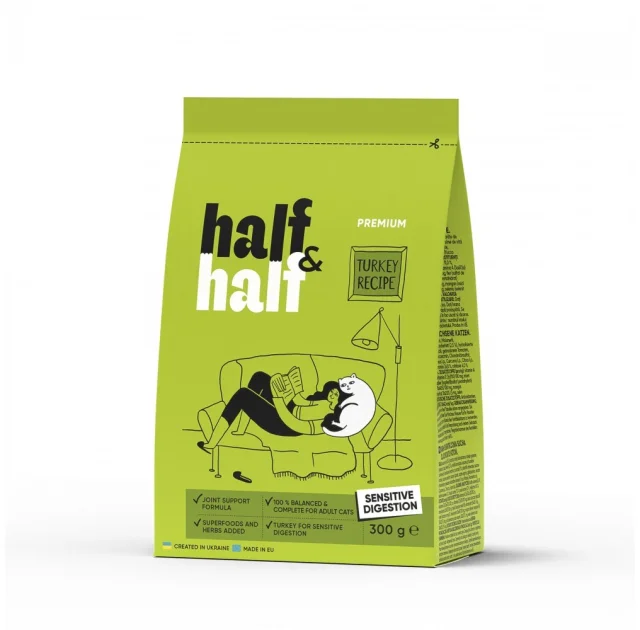 Сухой корм Half&Half для кошек с чувствительным пищеварением, с индейкой, 300 г