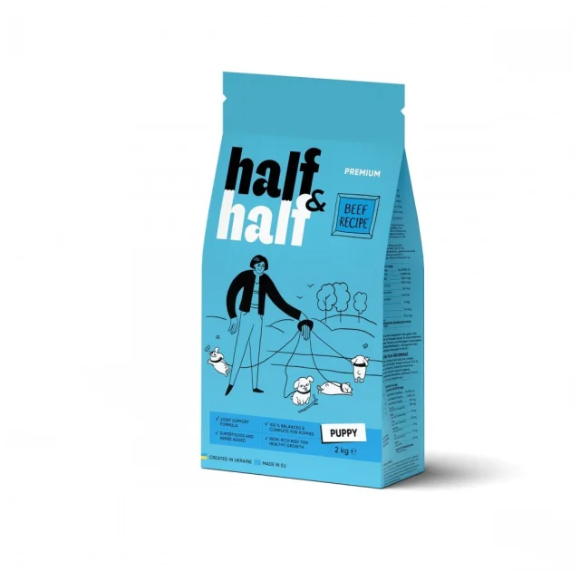 Сухий корм Half&Half для цуценят усіх порід, із яловичиною, 2 кг