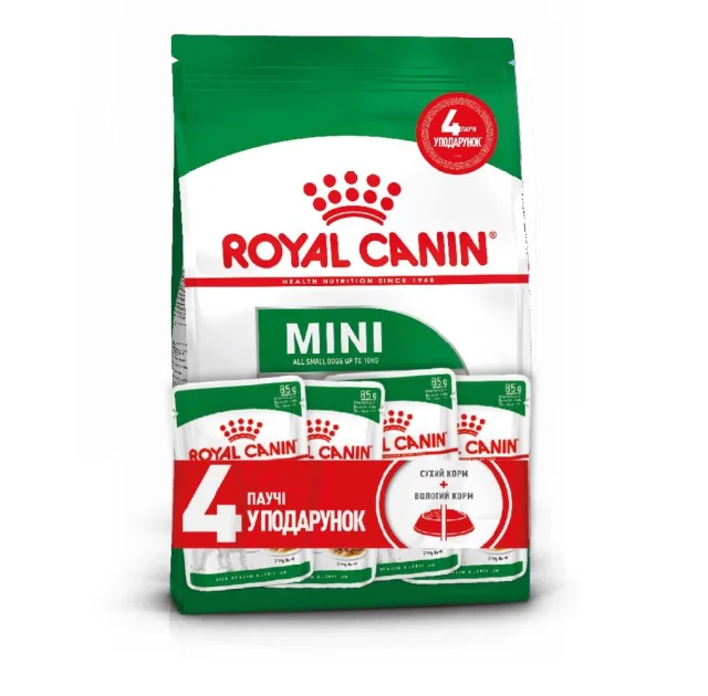 Акційний набір Royal Canin Mini Adult для дорослих собак дрібних порід, 2 кг + 4 паучі в подарунок