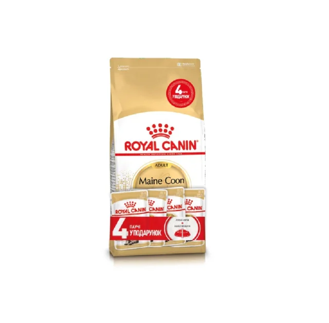 Акційний набір Royal Canin Maine Coon Adult для мейн-кунів, 2 кг + 4 паучі в подарунок