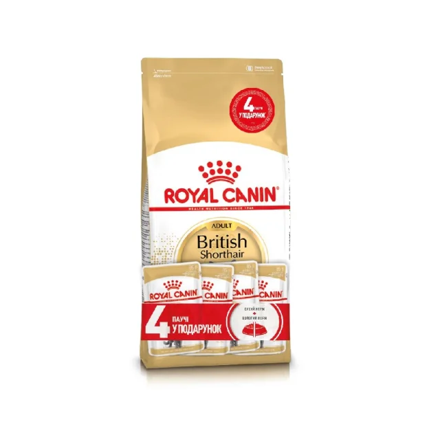 Акційний набір Royal Canin British Shorthair Adult для британських короткошерстих кішок, 2 кг + 4 паучі в подарунок