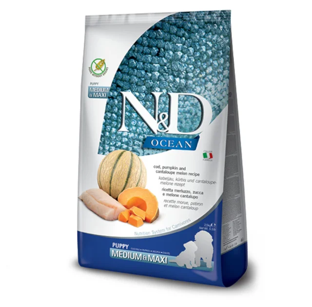 Беззерновий сухий корм Farmina N&D Grain Free OCEAN PUMPKIN для цуценят середніх та великих порід, з тріскою та динею, 12 кг