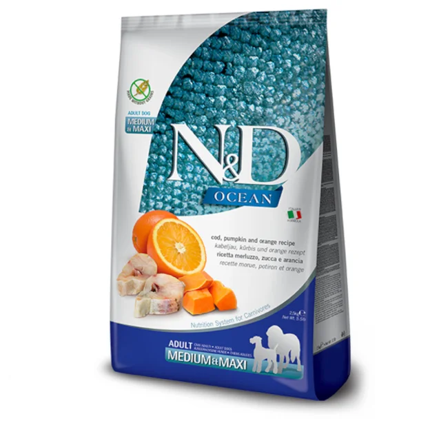 Беззерновий сухий корм Farmina N&D Grain Free OCEAN PUMPKIN для собак середніх та великих порід, з тріскою та апельсином, 2.5 кг