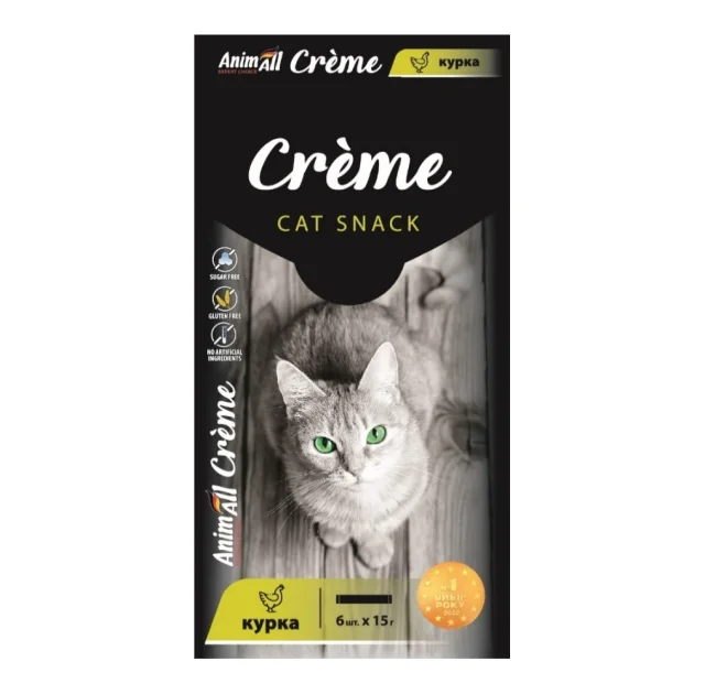 Ласощі AnimAll Сrème для котів, зі смаком курки, 6×15 г