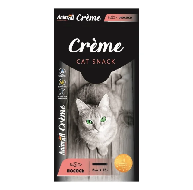 Ласощі AnimAll Сrème для котів, зі смаком лосося, 6×15 г