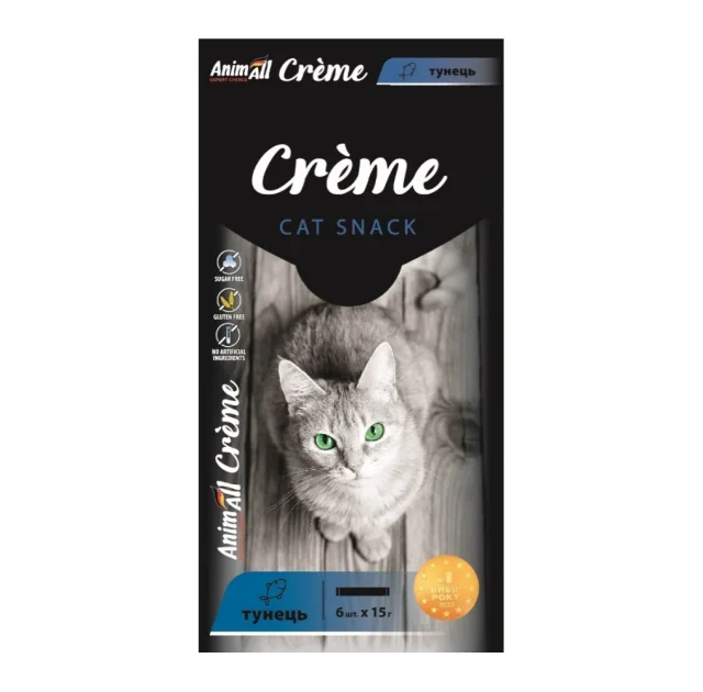 Ласощі AnimAll Сrème для котів, зі смаком тунець, 6×15 г