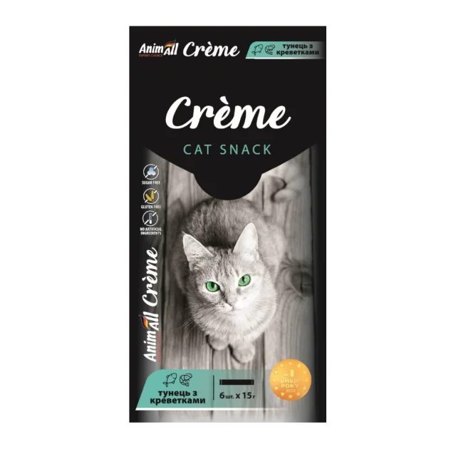 Лакомство AnimAll Сrème для кошек, со вкусом тунец с креветками, 6×15 г
