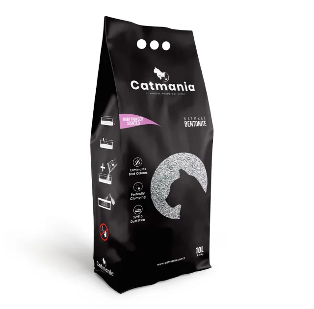 Бентонітовий наповнювач Catmania для кішок із запахом дитячої присипки, рожеві гранули, 10 л