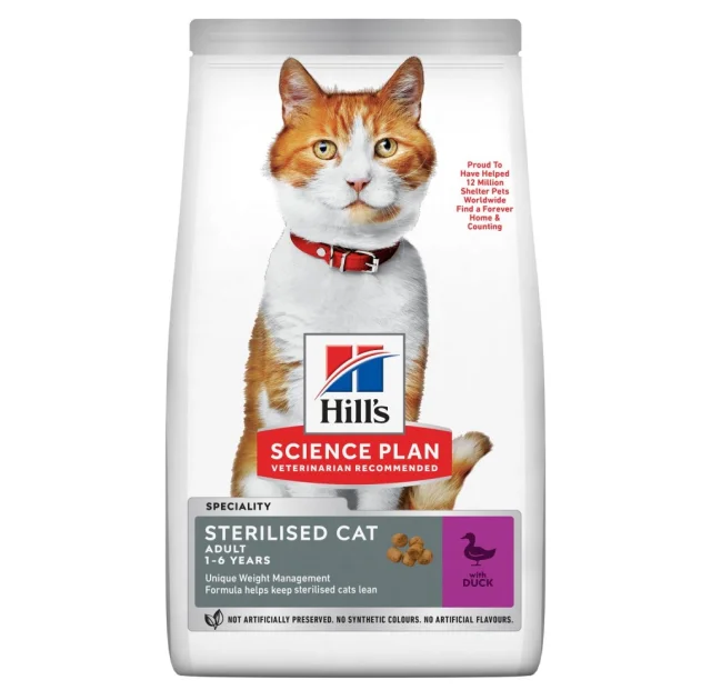 Сухой корм Hill's Science Plan Feline Adult Sterilised Cat Duck для стерилизованных кошек, с уткой, 1.5 кг