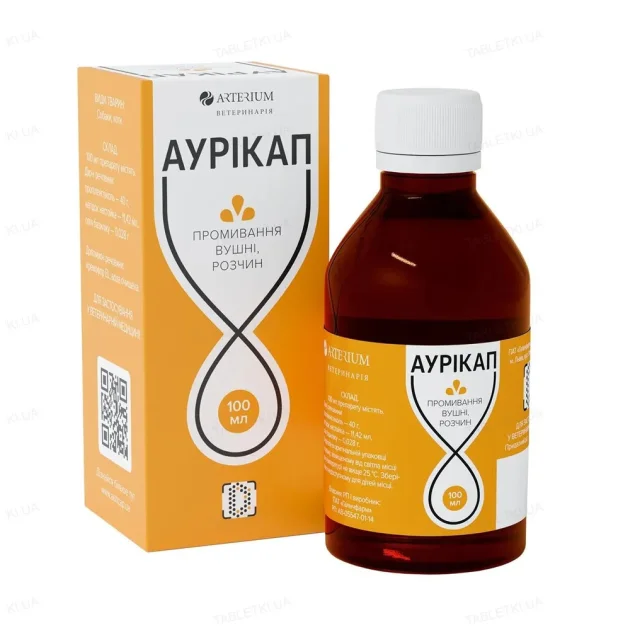 Розчин Arterium Аурікап для чищення вух у собак і котів, 100 мл