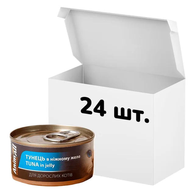 Упаковка консервов AnimAll для кошек, тунец в нежном желе, 85 г, 24 штуки