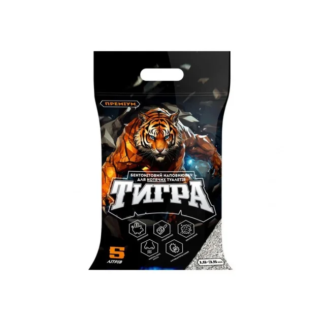 Бентонітовий наповнювач Тигра Преміум для котячих туалетів, гранула стандарт 1.5-3.5 мм, чорний, 4.3 кг