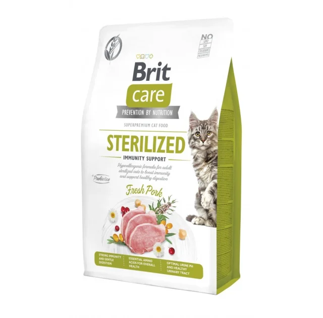 Сухой корм Brit Care Cat GF Sterilized Immunity для стерилизованных кошек, свинина, 2 кг