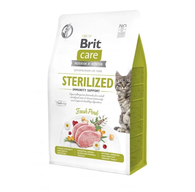 Сухой корм Brit Care Cat GF Sterilized Immunity для стерилизованных кошек, свинина, 400 г
