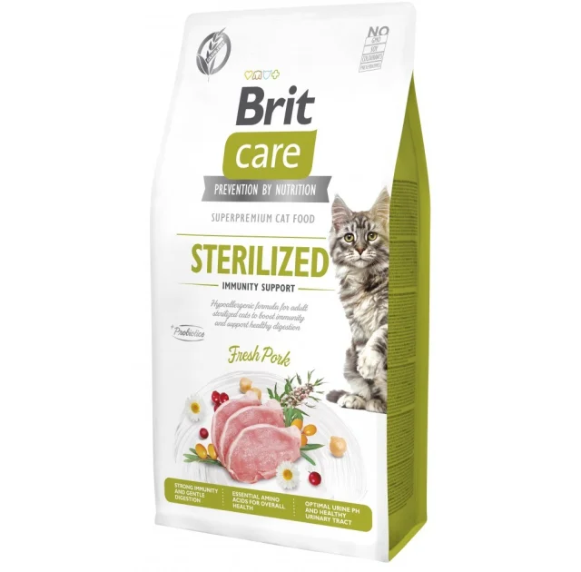Сухой корм Brit Care Cat GF Sterilized Immunity для стерилизованных кошек, свинина, 7 кг