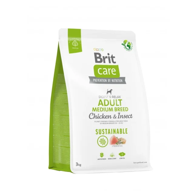 Сухий корм Brit Care Sustainable Adult Medium Breed для собак середніх порід, курка і комахи, 3 кг
