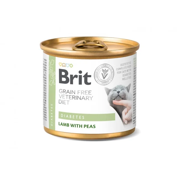 Влажный корм Brit VD GF Diabetes для кошек, при диабете ягненка и горох, 200 г